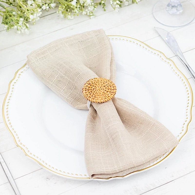4 Natural 2 In Round Woven Rattan Design Metal Napkin Rings - Image 8