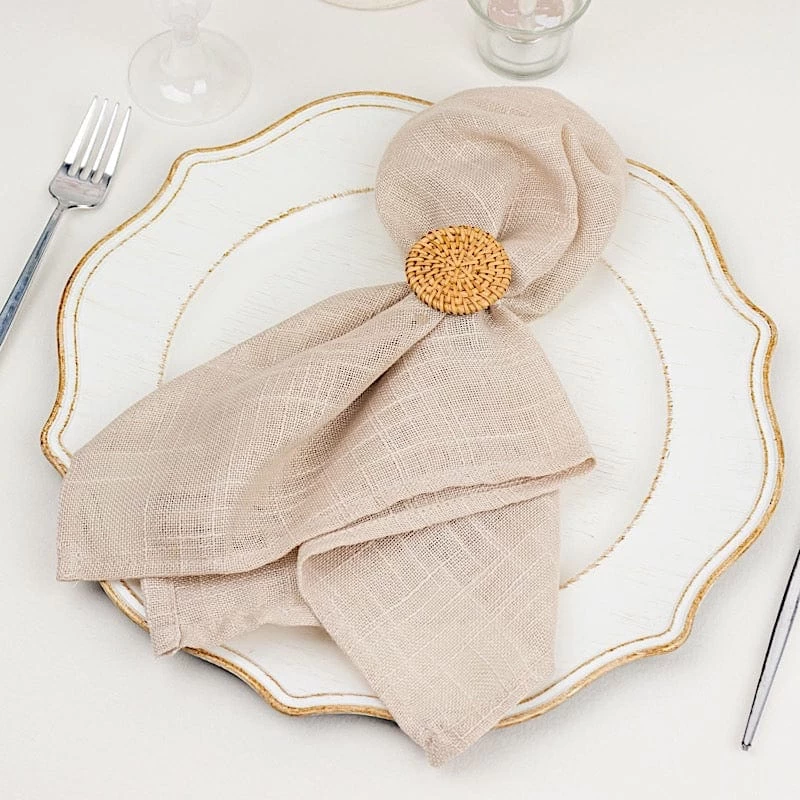 4 Natural 2 In Round Woven Rattan Design Metal Napkin Rings - Image 7