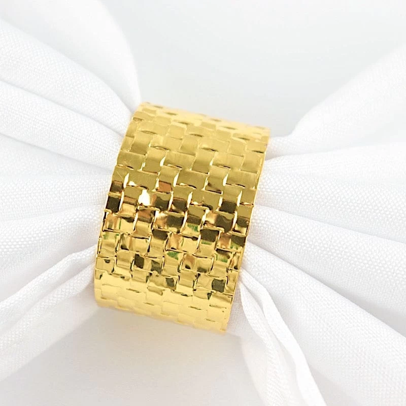 4 Round Metallic Dinner Napkin Rings With Basket Weave Design - Image 6