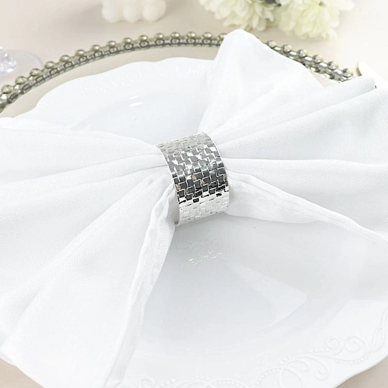 4 Round Metallic Dinner Napkin Rings With Basket Weave Design - Image 14