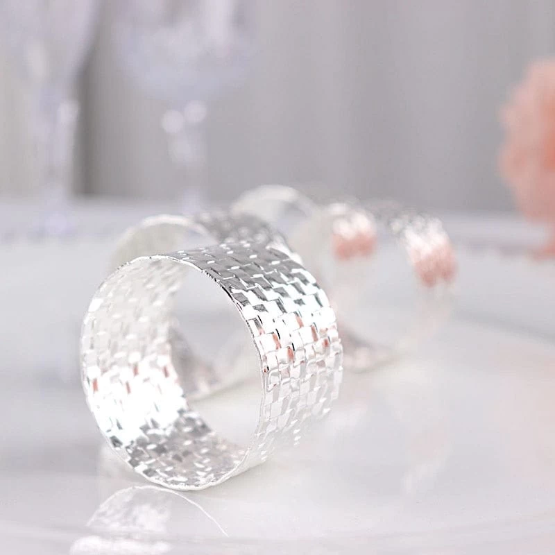 4 Round Metallic Dinner Napkin Rings With Basket Weave Design - Image 17