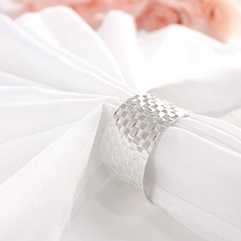 4 Round Metallic Dinner Napkin Rings With Basket Weave Design - Image 15