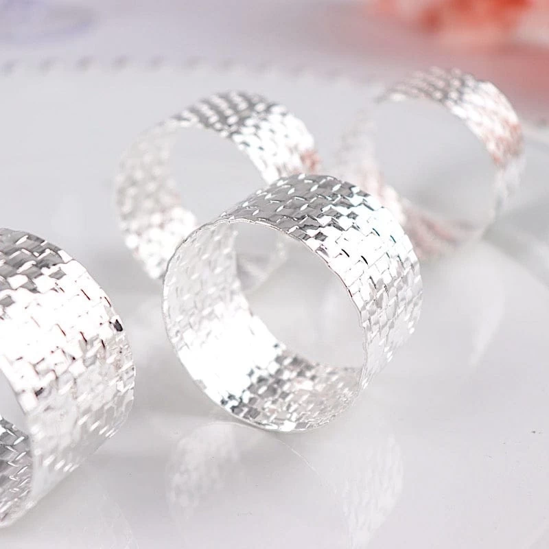 4 Round Metallic Dinner Napkin Rings With Basket Weave Design - Image 11