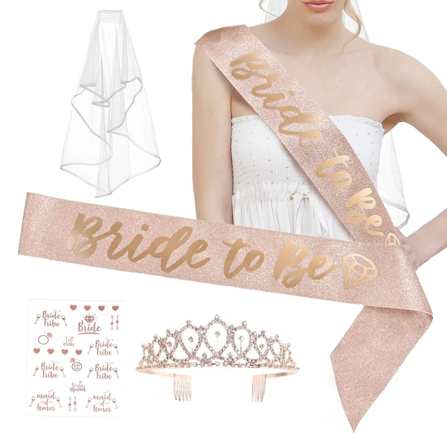 White Blush Rose Gold Bridal Shower Decoration Set Bachelorette Party Supplies Kit - Image 3