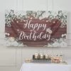 Brown And White 6x3 Feet Happy Birthday Wood And Floral Printed Party Backdrop