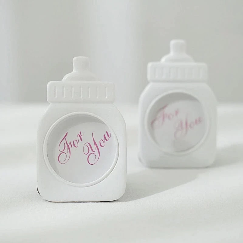 4 White With Pink 4" Mini Feeding Bottle Picture Frames Baby Shower Favors - Image 4