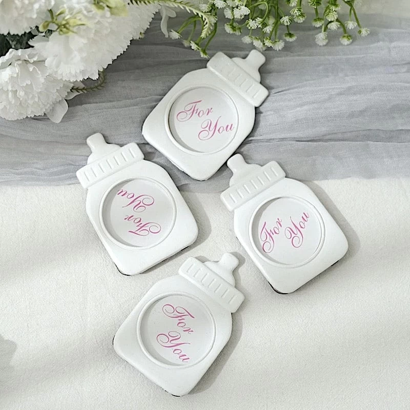 4 White With Pink 4" Mini Feeding Bottle Picture Frames Baby Shower Favors - Image 7