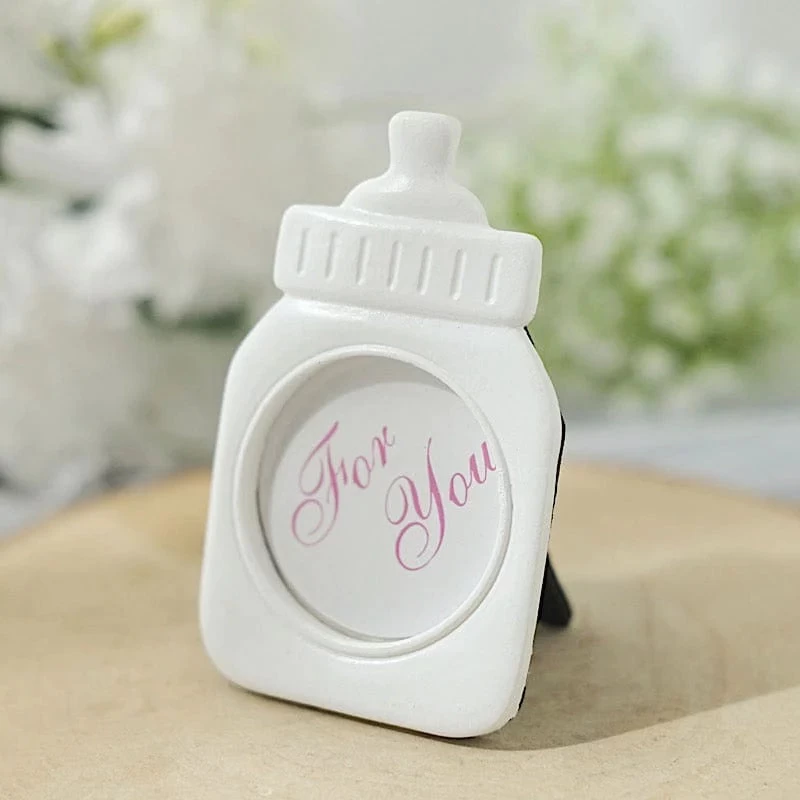 4 White With Pink 4" Mini Feeding Bottle Picture Frames Baby Shower Favors