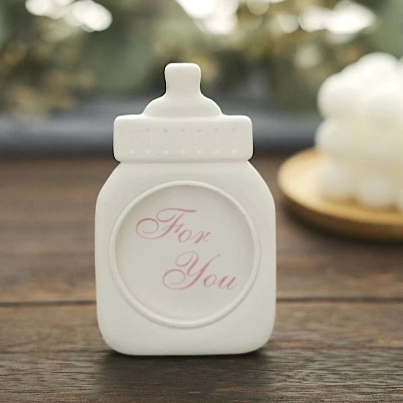 4 White With Pink 4" Mini Feeding Bottle Picture Frames Baby Shower Favors - Image 6