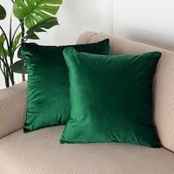 2 Pcs 18x18 In Decorative Throw Pillow Covers Square Velvet Cushion Cases