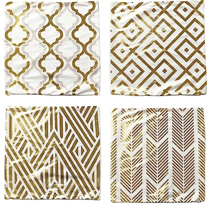4 Velvet 18x18 In Square Throw Pillow Covers With Gold Geometric Print - Image 2