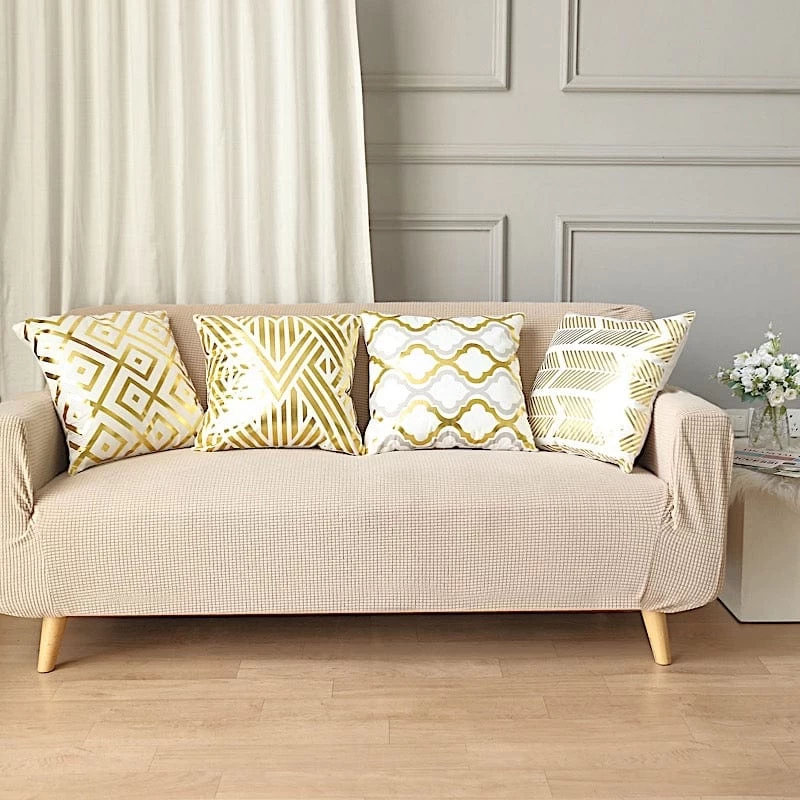 4 Velvet 18x18 In Square Throw Pillow Covers With Gold Geometric Print - Image 3