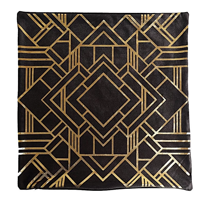 4 Velvet 18x18 In Square Throw Pillow Covers With Gold Geometric Print - Image 19