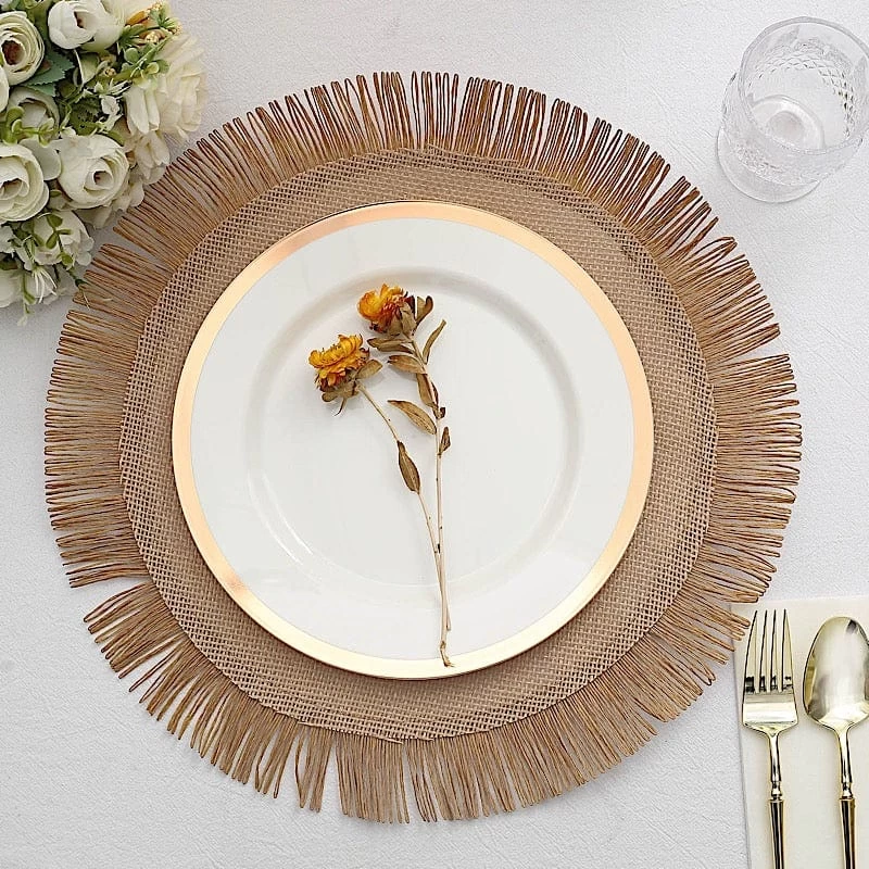 4 Pcs 16 In Round Jute Burlap Table Placemats With Fringe Edge - Image 7