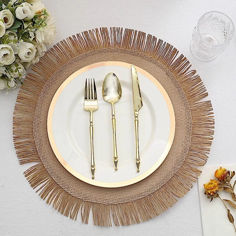 4 Pcs 16 In Round Jute Burlap Table Placemats With Fringe Edge - Image 5
