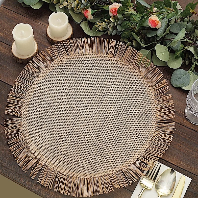 4 Pcs 16 In Round Jute Burlap Table Placemats With Fringe Edge - Image 9