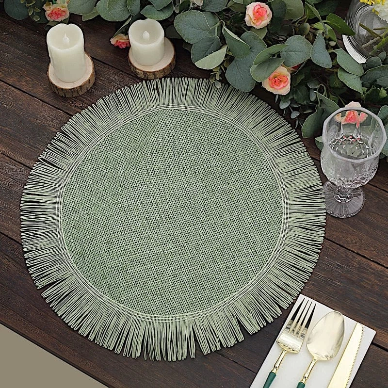 4 Pcs 16 In Round Jute Burlap Table Placemats With Fringe Edge - Image 13