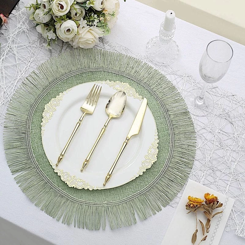 4 Pcs 16 In Round Jute Burlap Table Placemats With Fringe Edge - Image 20