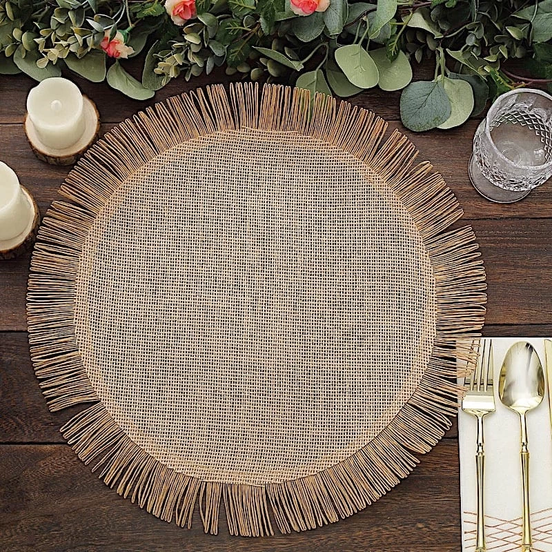 4 Pcs 16 In Round Jute Burlap Table Placemats With Fringe Edge