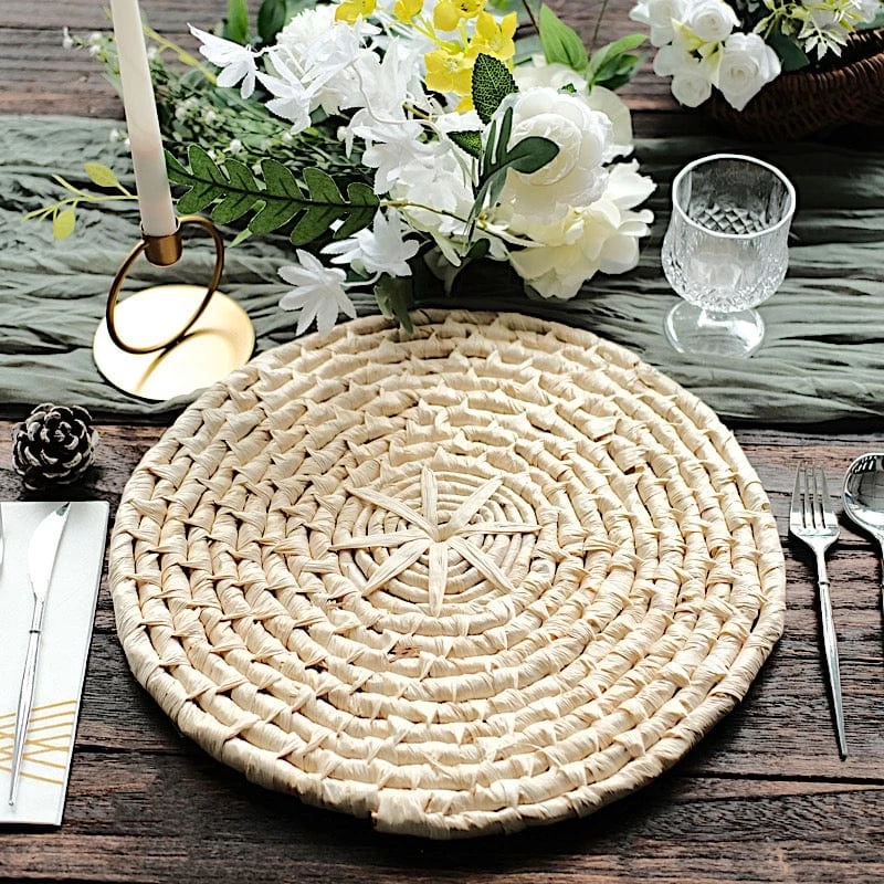 4 Round 15 In Natural Corn Husk Placemats Woven Tablemats - Image 3