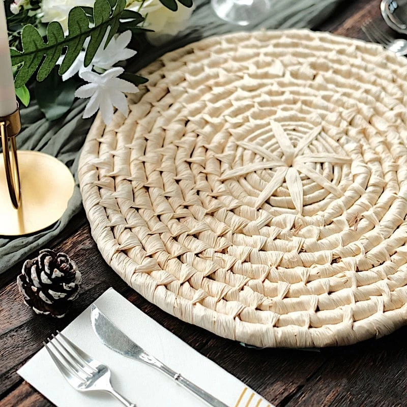 4 Round 15 In Natural Corn Husk Placemats Woven Tablemats