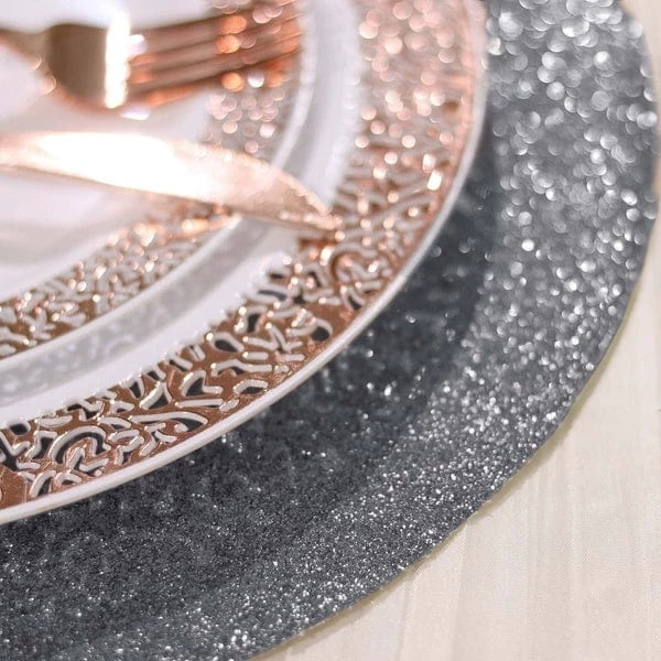6 Pcs 13 In Round Glitter Faux Leather Placemats - Image 6