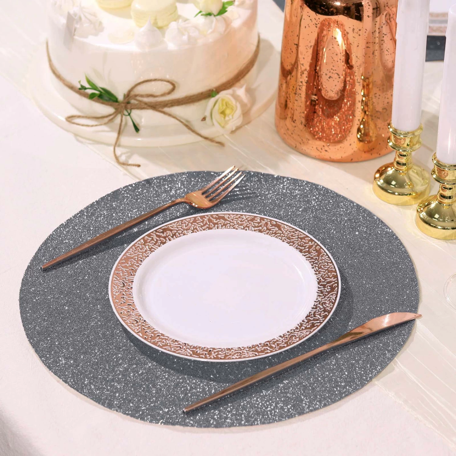 6 Pcs 13 In Round Glitter Faux Leather Placemats - Image 7