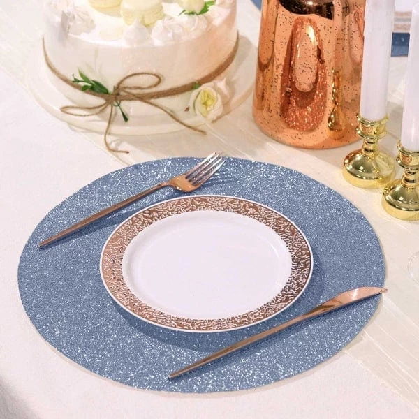 6 Pcs 13 In Round Glitter Faux Leather Placemats - Image 15