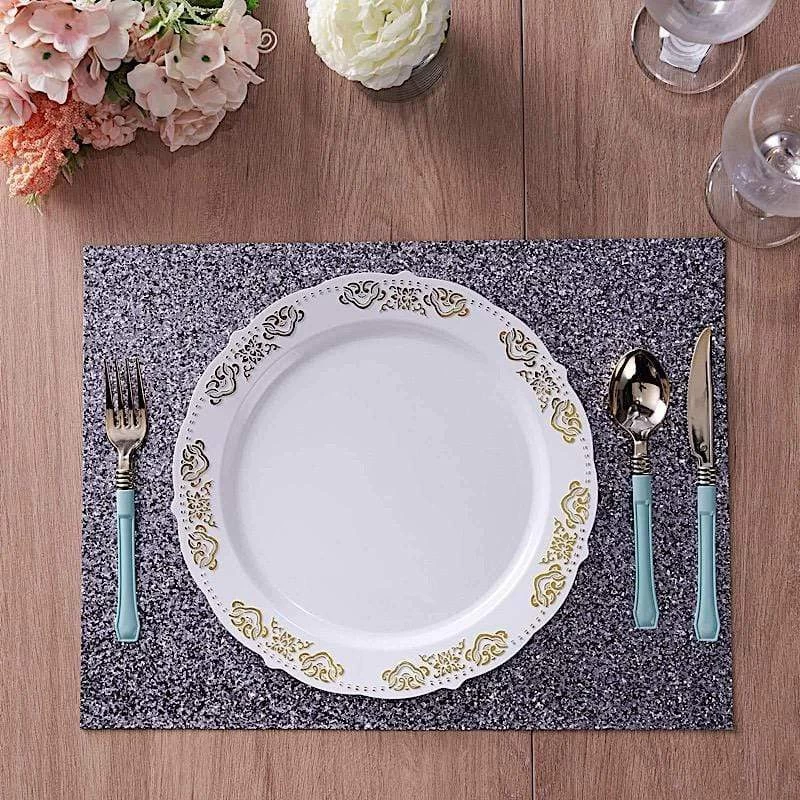 6 Pcs 16 In Rectangle Glitter Faux Leather Placemats - Image 8