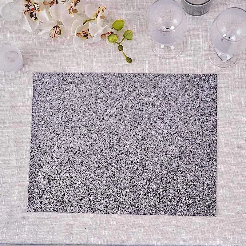 6 Pcs 16 In Rectangle Glitter Faux Leather Placemats