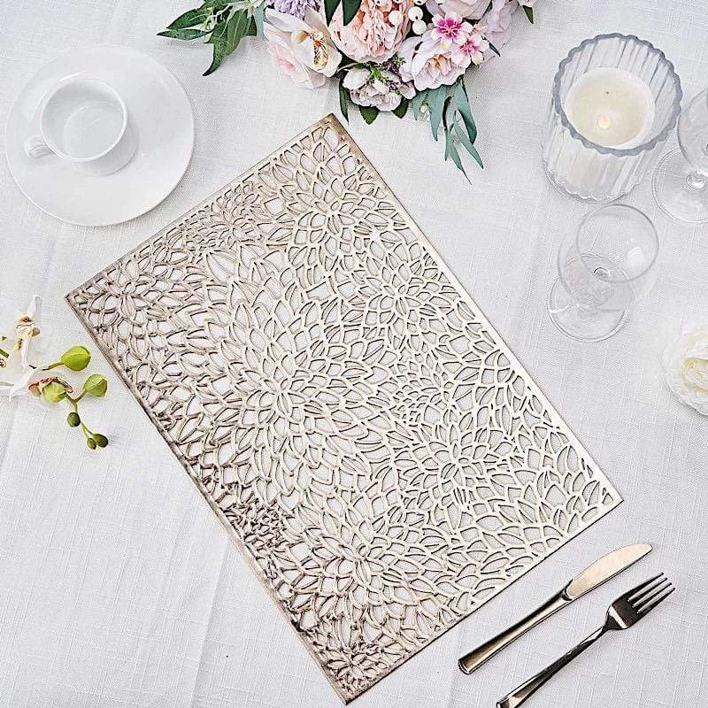 6 Pcs 18 In Rectangle Floral Design Vinyl Placemats