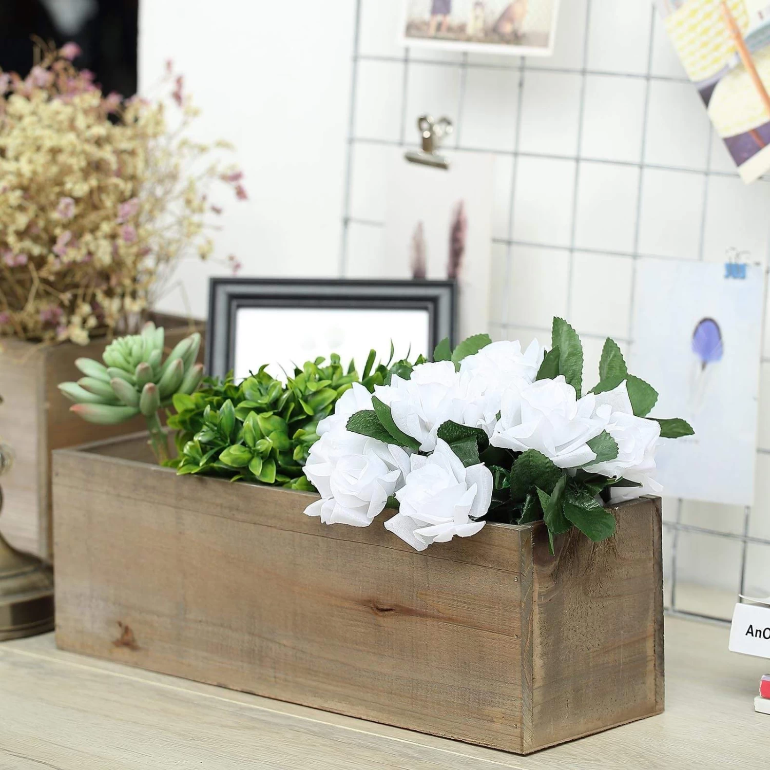 14" X 5" Wood Rustic Rectangular Planter Box Holders Centerpieces - Image 7