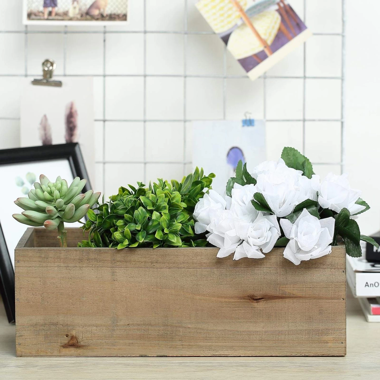 14" X 5" Wood Rustic Rectangular Planter Box Holders Centerpieces - Image 8