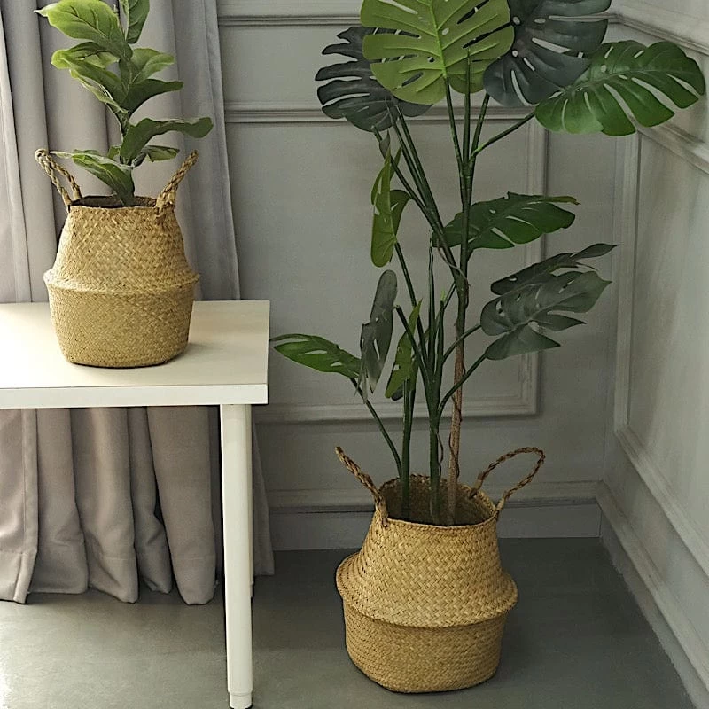 2 Natural Seagrass Woven Plant Baskets Flower Planter Holders - Image 3