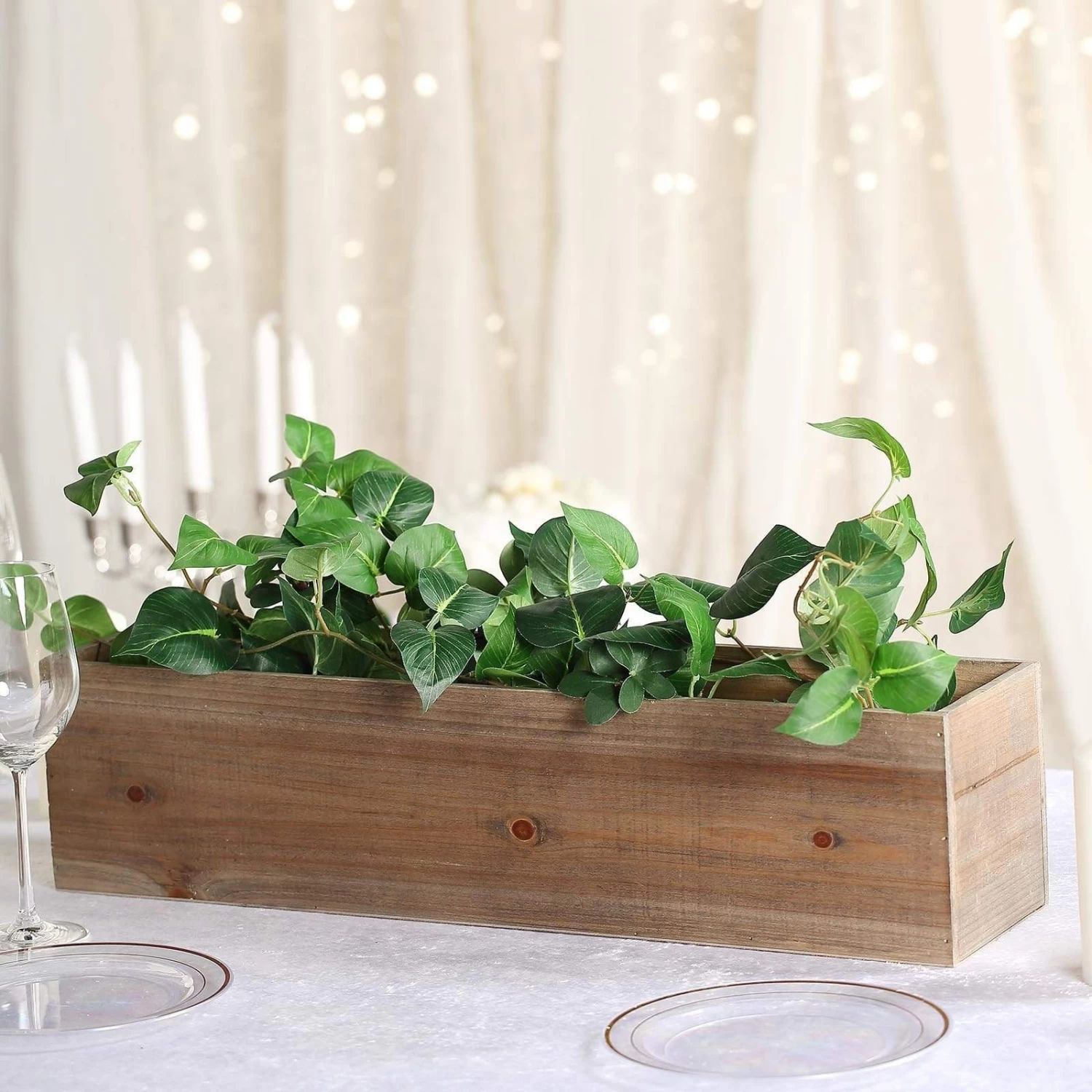 24" X 6" Wood Rustic Rectangular Planter Box Holders Centerpieces - Image 13