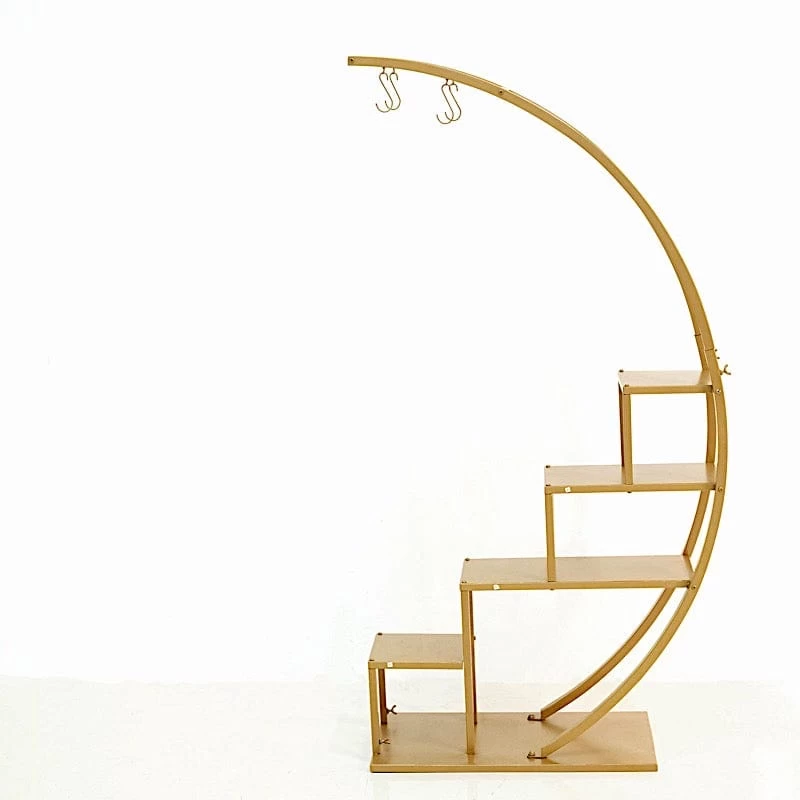 4.5 Feet Gold 4 Tier Metal Display Stand Half Moon Ladder Plant Shelf Rack - Image 10