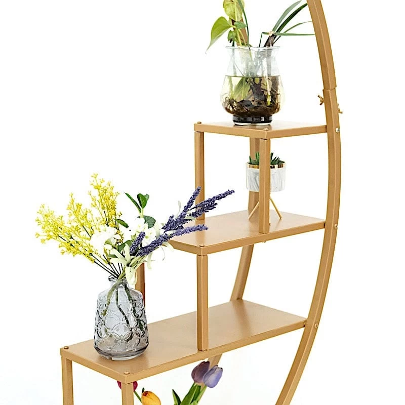 4.5 Feet Gold 4 Tier Metal Display Stand Half Moon Ladder Plant Shelf Rack - Image 5