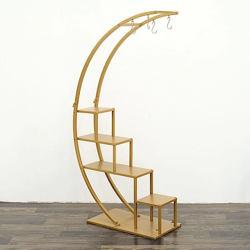 4.5 Feet Gold 4 Tier Metal Display Stand Half Moon Ladder Plant Shelf Rack