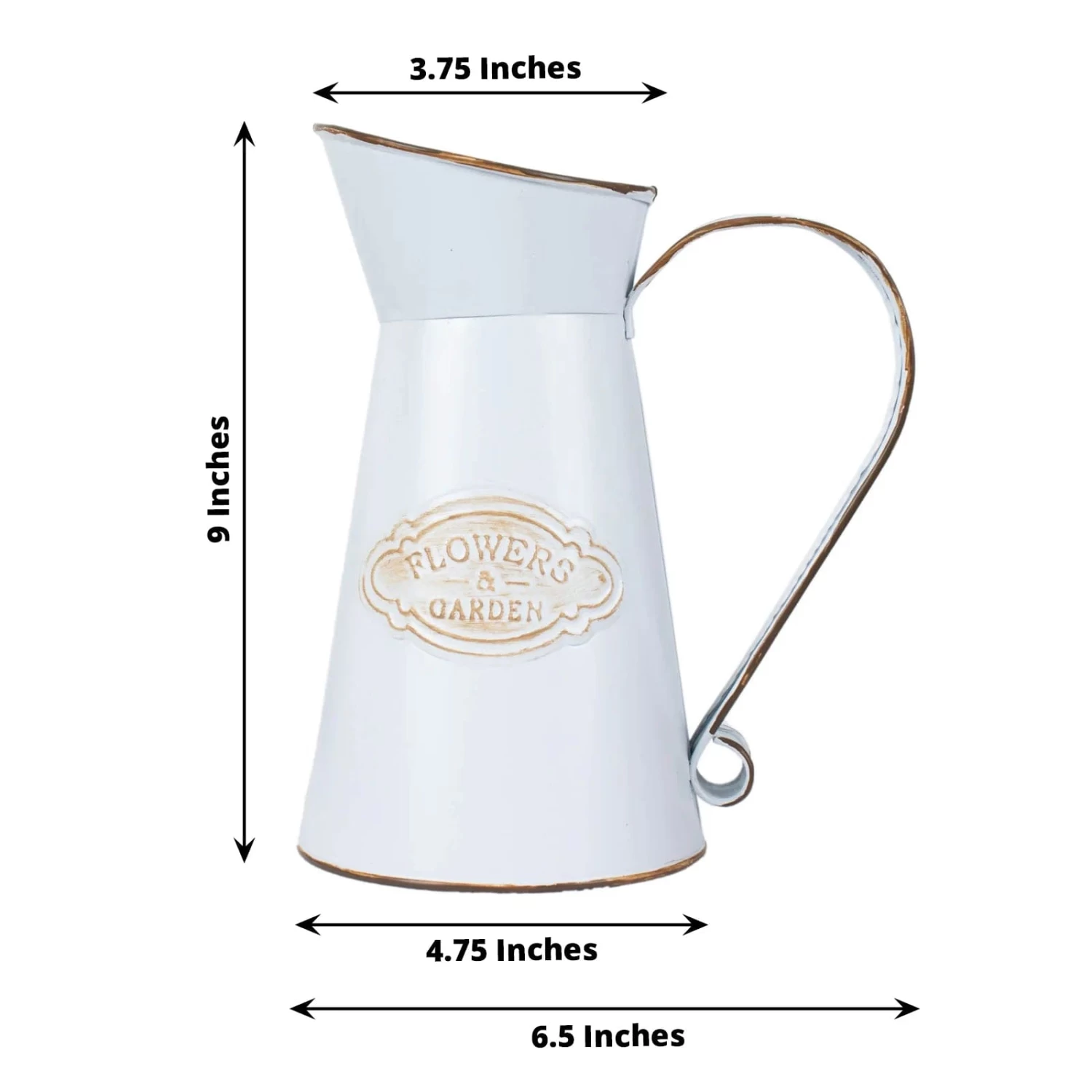 9" White Vintage Metal Garden Water Pitcher Decorative Centerpiece - Image 2