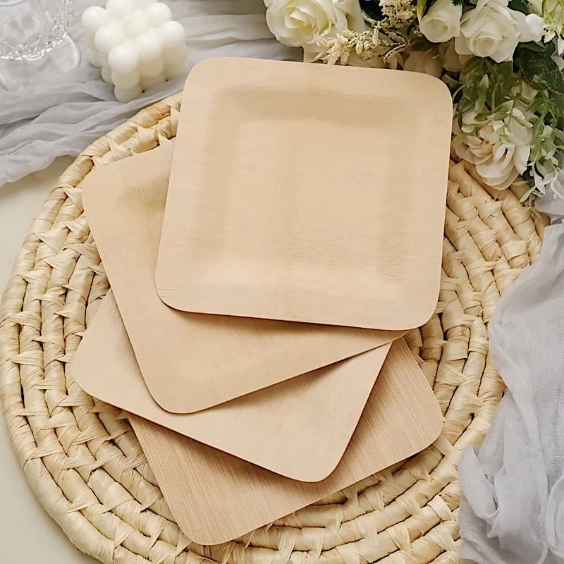 10 Pcs 9" Natural Sustainable Bamboo Square Plates - Image 8