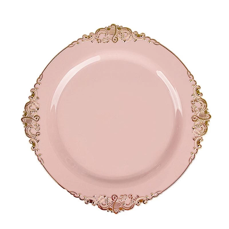 10 Round Disposable Plastic Salad Dinner Plates With Embossed Baroque Trim - Image 3