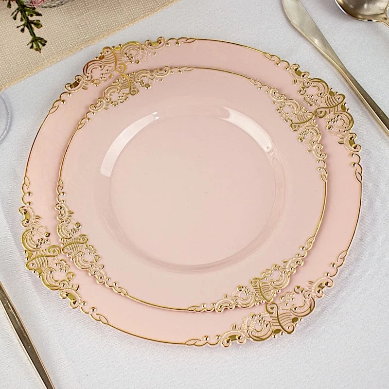 10 Round Disposable Plastic Salad Dinner Plates With Embossed Baroque Trim - Image 2