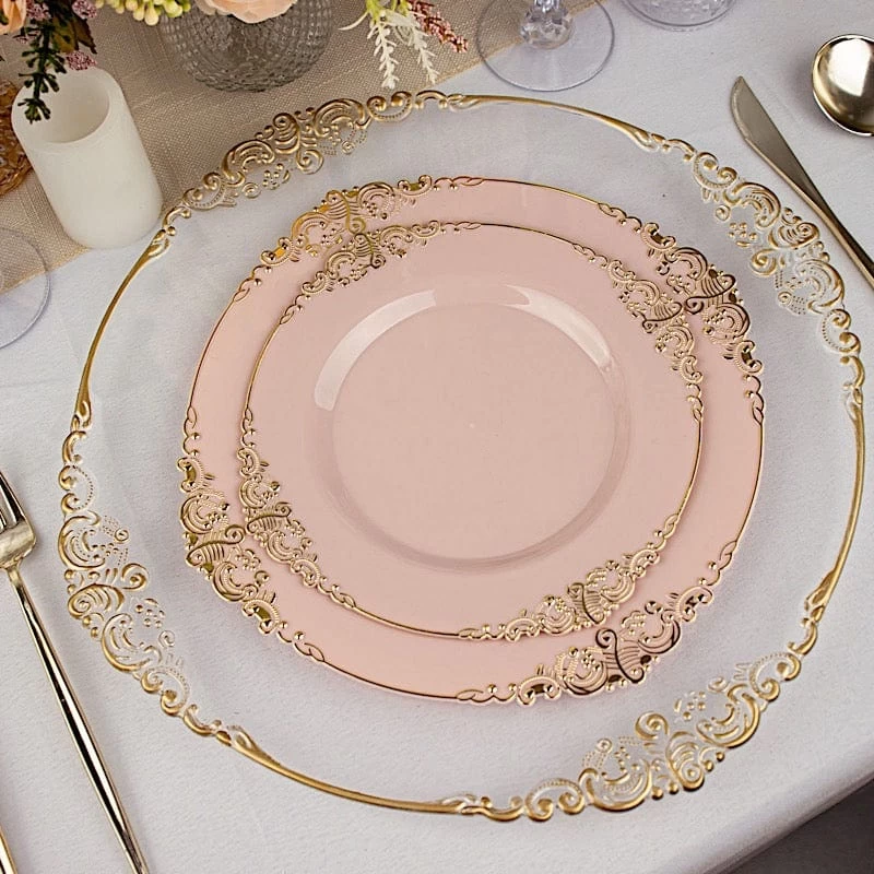 10 Round Disposable Plastic Salad Dinner Plates With Embossed Baroque Trim - Image 4