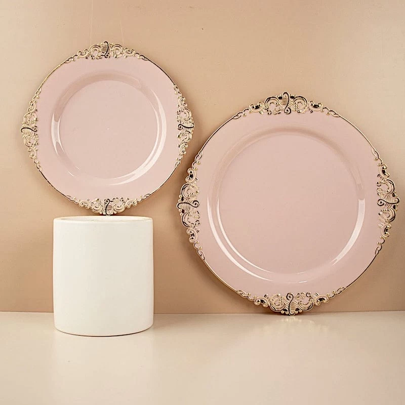 10 Round Disposable Plastic Salad Dinner Plates With Embossed Baroque Trim - Image 5