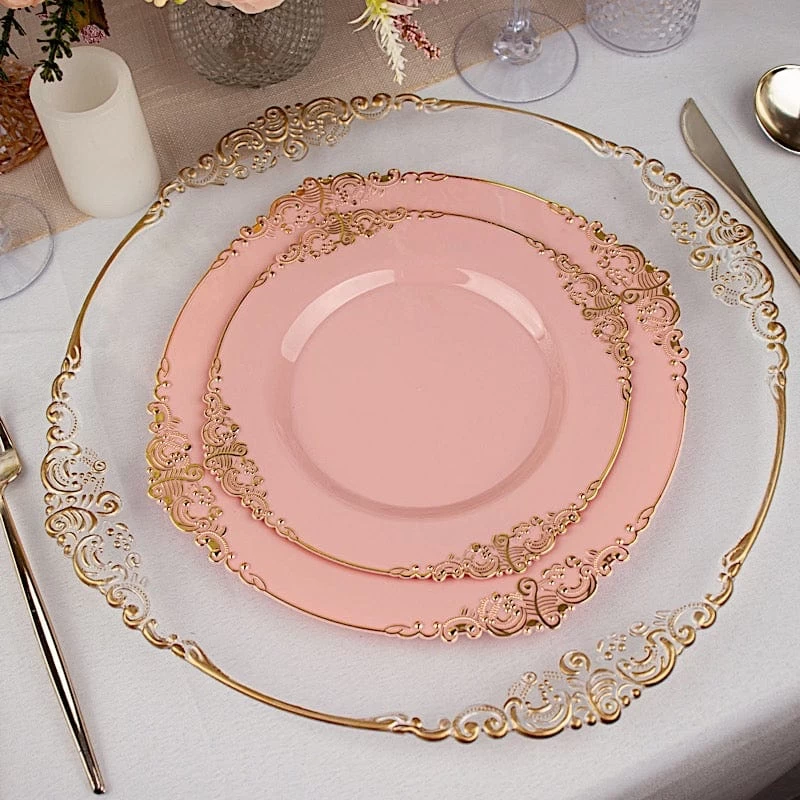 10 Round Disposable Plastic Salad Dinner Plates With Embossed Baroque Trim - Image 8