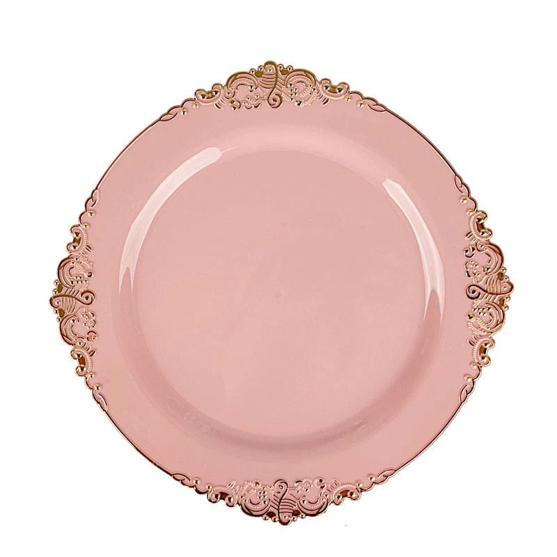 10 Round Disposable Plastic Salad Dinner Plates With Embossed Baroque Trim - Image 7