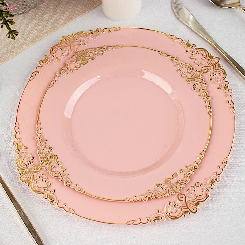 10 Round Disposable Plastic Salad Dinner Plates With Embossed Baroque Trim - Image 10