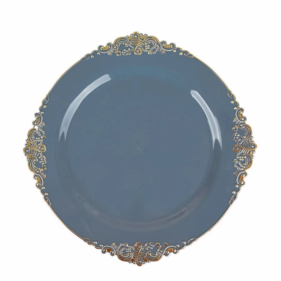 10 Round Disposable Plastic Salad Dinner Plates With Embossed Baroque Trim - Image 14