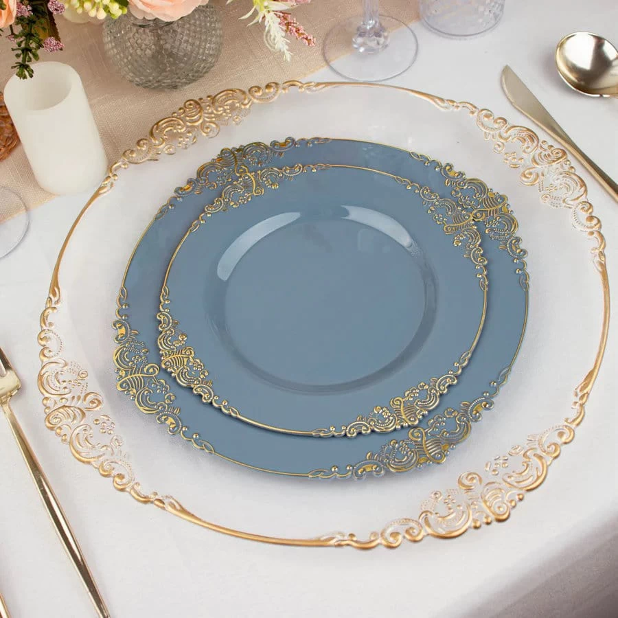 10 Round Disposable Plastic Salad Dinner Plates With Embossed Baroque Trim - Image 15