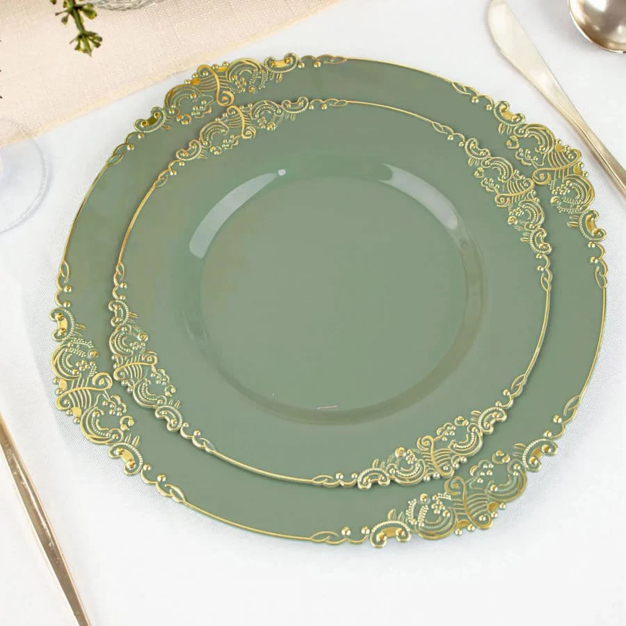 10 Round Disposable Plastic Salad Dinner Plates With Embossed Baroque Trim - Image 19